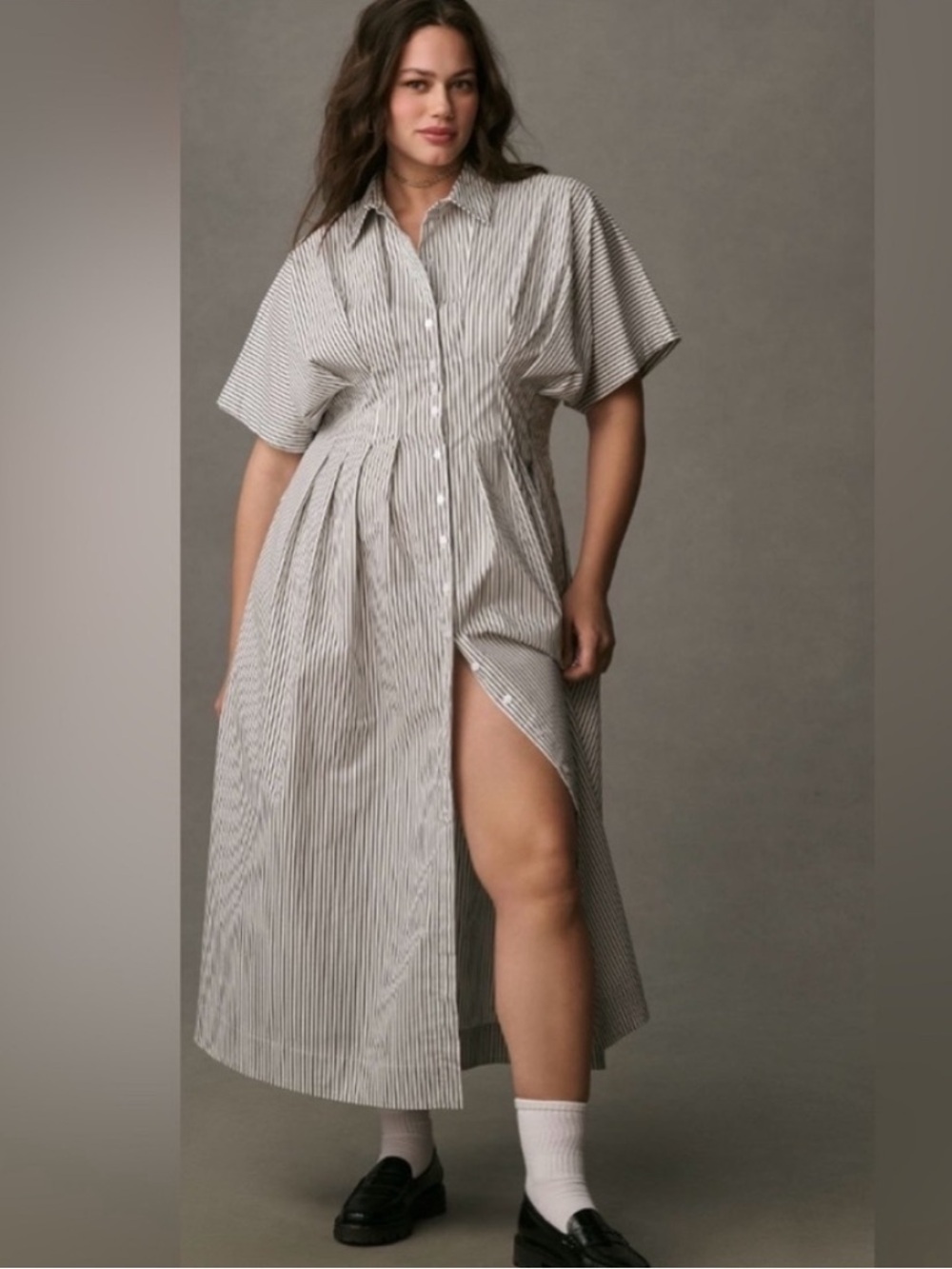 Anthropologie x Exquise The Tobie Front-Button Pleated Shirt Dress XL NWT READ